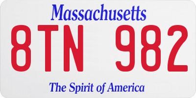 MA license plate 8TN982