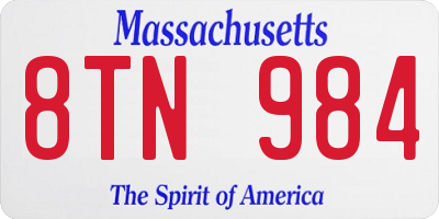 MA license plate 8TN984