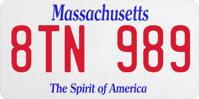 MA license plate 8TN989