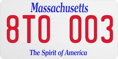 MA license plate 8TO003