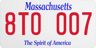 MA license plate 8TO007