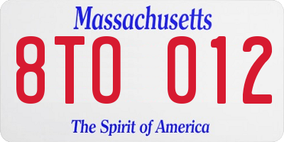 MA license plate 8TO012