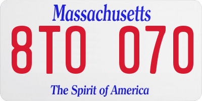 MA license plate 8TO070