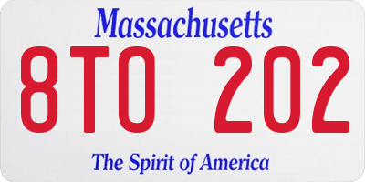 MA license plate 8TO202