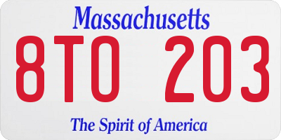 MA license plate 8TO203