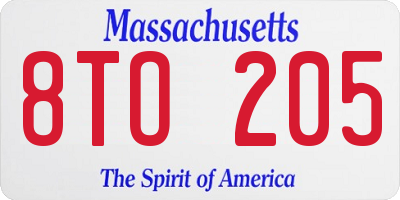 MA license plate 8TO205