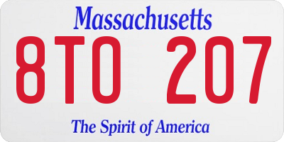 MA license plate 8TO207
