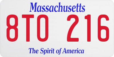 MA license plate 8TO216