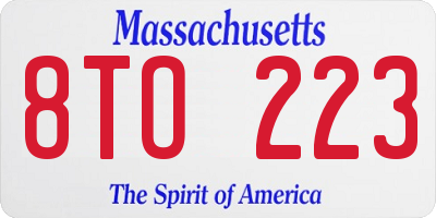 MA license plate 8TO223