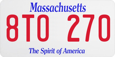 MA license plate 8TO270