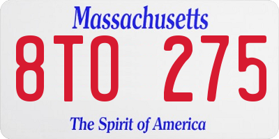 MA license plate 8TO275