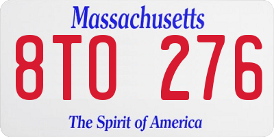 MA license plate 8TO276