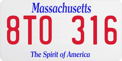 MA license plate 8TO316