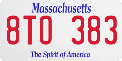 MA license plate 8TO383