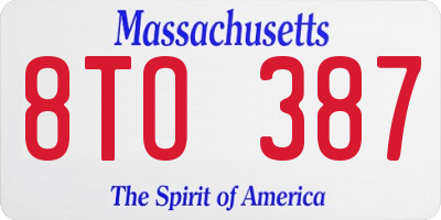 MA license plate 8TO387