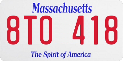 MA license plate 8TO418