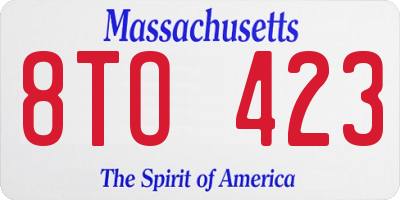 MA license plate 8TO423