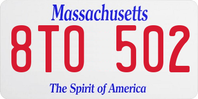 MA license plate 8TO502