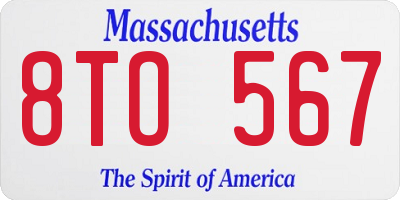 MA license plate 8TO567