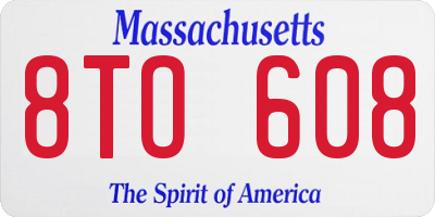 MA license plate 8TO608