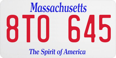 MA license plate 8TO645