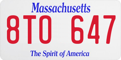 MA license plate 8TO647