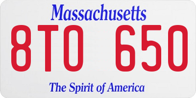 MA license plate 8TO650