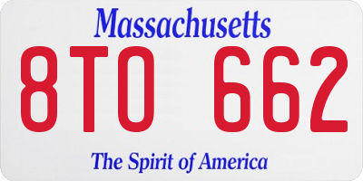 MA license plate 8TO662