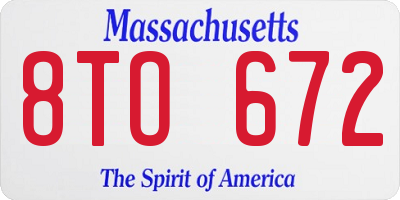 MA license plate 8TO672