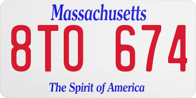 MA license plate 8TO674