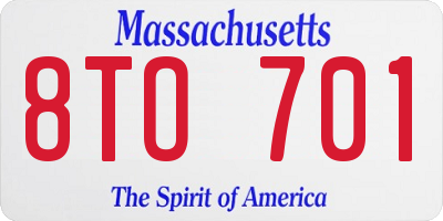 MA license plate 8TO701