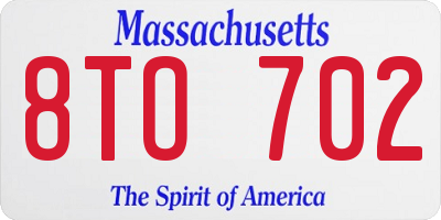 MA license plate 8TO702