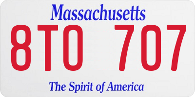 MA license plate 8TO707