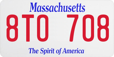MA license plate 8TO708