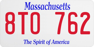 MA license plate 8TO762
