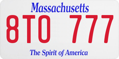 MA license plate 8TO777