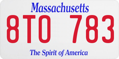 MA license plate 8TO783