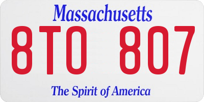 MA license plate 8TO807