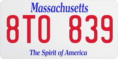 MA license plate 8TO839