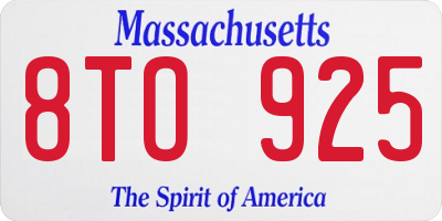 MA license plate 8TO925