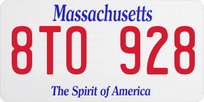 MA license plate 8TO928