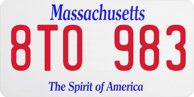 MA license plate 8TO983