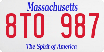 MA license plate 8TO987