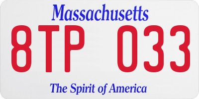MA license plate 8TP033