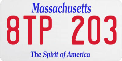 MA license plate 8TP203