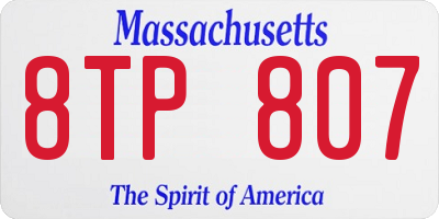 MA license plate 8TP807