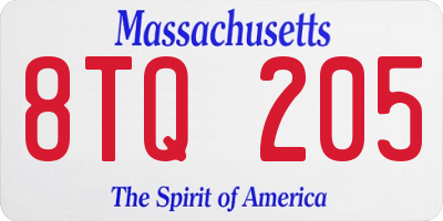 MA license plate 8TQ205