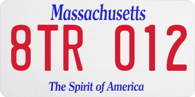 MA license plate 8TR012