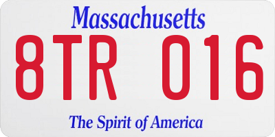 MA license plate 8TR016
