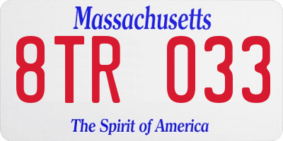MA license plate 8TR033